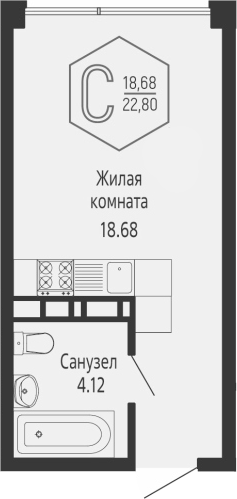 Студия, 22.8 м², 15/24 этаж, ЖК «Гарантия PRIME»