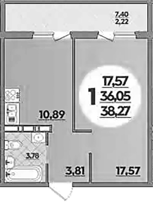 1-комн., 36.05 м², 1/16 этаж, ЖК «Восточный. Квартал №6»