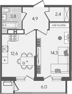 1-комн., 38 м², 22/24 этаж, ЖК «Рекорд»