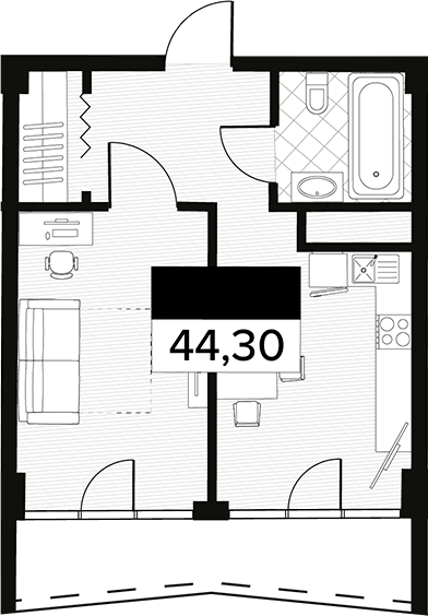 Объект, 44.3 м², 4/14 этаж, ЖК «Горизонт. AVA Сочи»