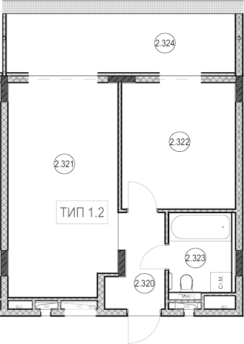 1-комн., 41.2 м², 2/9 этаж, ЖК «ГК Сан Гарден Хотел&СПА»