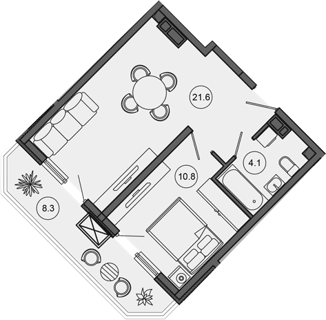 2-комн., 36.5 м², 6/10 этаж, ЖК «Гостиничный комплекс GREENMONT»