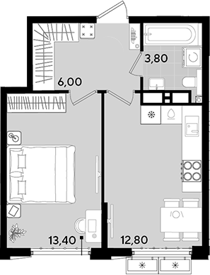 1-комн., 36 м², 14/18 этаж, ЖК «Порто-Ново»