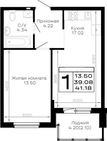 Продается 1-комн. квартира, 39.08 м²