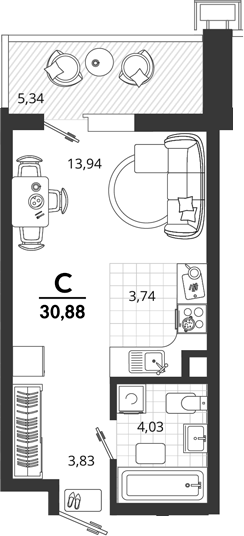 Студия, 25.54 м², 2/18 этаж, ЖК «Родные Просторы»