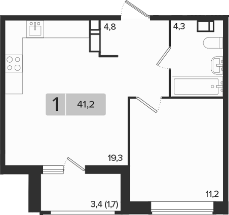 1-комн., 39.5 м², 11/18 этаж, ЖК «Эрмитаж»