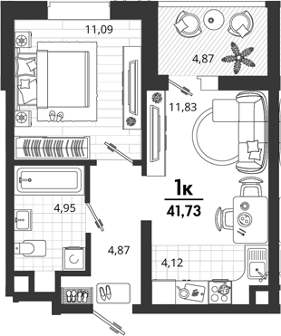 Продается 1-комн. квартира, 36.86 м²