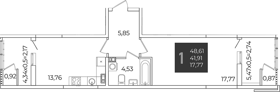 1-комн., 41.91 м², 4/21 этаж, ЖК «Образцово»