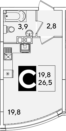 Студия, 26.5 м², 9/16 этаж, ЖК «Самолет»