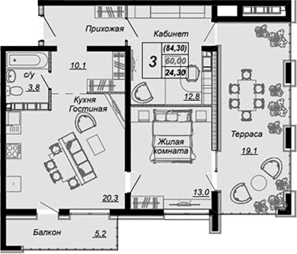 2-комн., 60 м², 15/16 этаж, ЖК «Чайные Холмы»