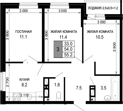 Продается 3-комн. квартира, 54 м²