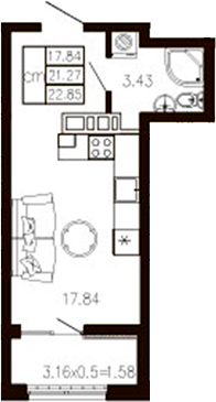 Студия, 21.32 м², 4/9 этаж, ЖК «Суворов»