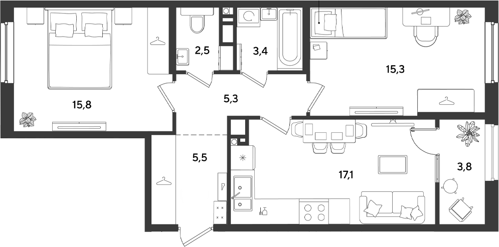 Продается 2-комн. квартира, 64.9 м²