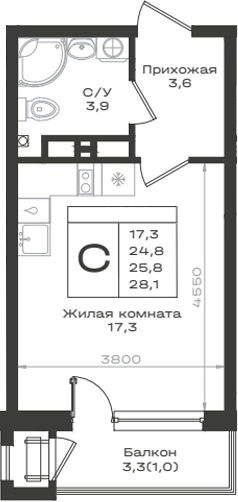 Студия, 24.8 м², 11/12 этаж, ЖК «Нагория»