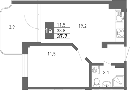 2-комн., 33.05 м², 1/3 этаж, ЖК «Монако»