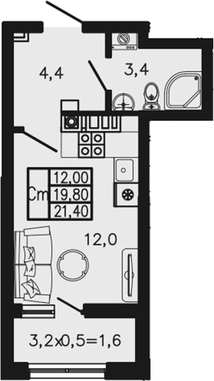 Студия, 19.8 м², 1/4 этаж, ЖК «Экосфера»