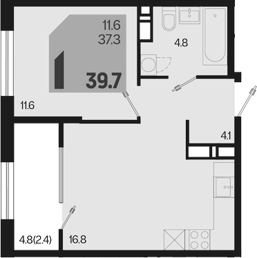 2-комн., 37.3 м², 17/18 этаж, ЖК «Первое место»