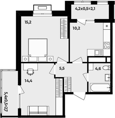 2-комн., 49.9 м², 3/16 этаж, ЖК «МегаСити»