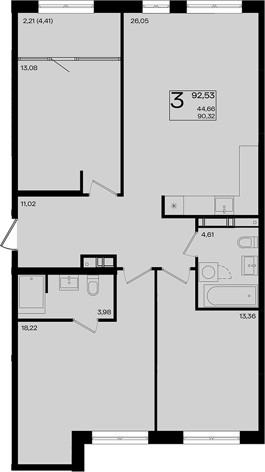 4+ комнаты, 90.32 м², 3/18 этаж, ЖК «Патрики»
