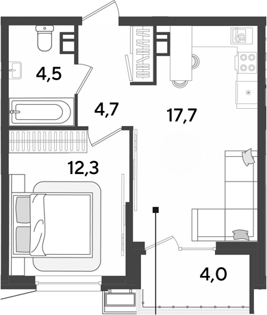 2-комн., 39.2 м², 4/18 этаж, ЖК «Парк Победы»