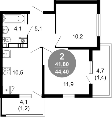 2-комн., 41.8 м², 8/17 этаж, ЖК «Лестория»