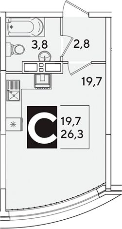 Студия, 26.3 м², 14/16 этаж, ЖК «Самолет»