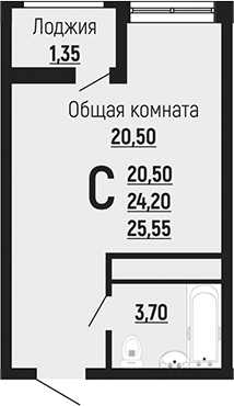 Студия, 24.2 м², 24/24 этаж, ЖК «Славянка»