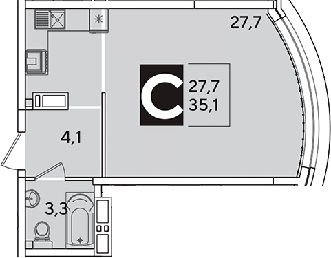 Студия, 35.1 м², 14/16 этаж, ЖК «Самолет»