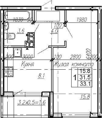 1-комн., 31.5 м², 3/4 этаж, ЖК «Эво»