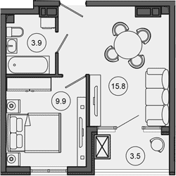 2-комн., 29.6 м², 4/10 этаж, ЖК «Гостиничный комплекс GREENMONT»