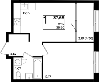 2-комн., 35.5 м², 7/9 этаж, ЖК «Патрики»