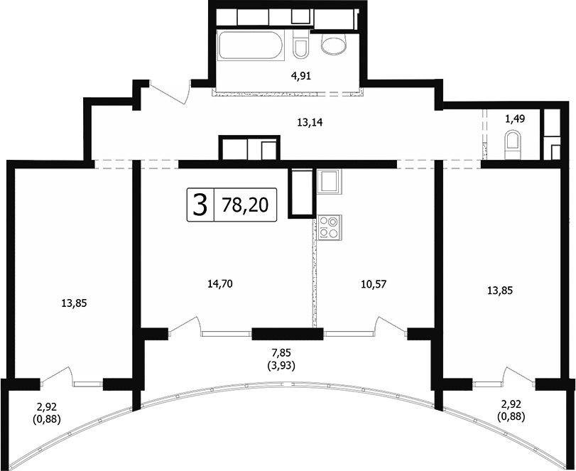 3-комн., 72.51 м², 16/24 этаж, ЖК «Парусная регата»