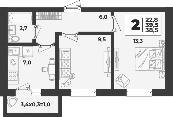 Продается 2-комн. квартира, 38.5 м²
