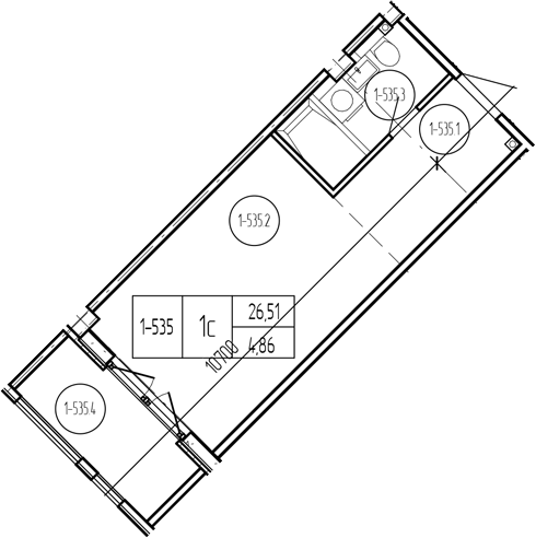 Студия, 26.51 м², 4/9 этаж, ЖК «Лучи»