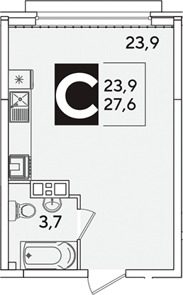 Студия, 27.6 м², 3/16 этаж, ЖК «Самолет»