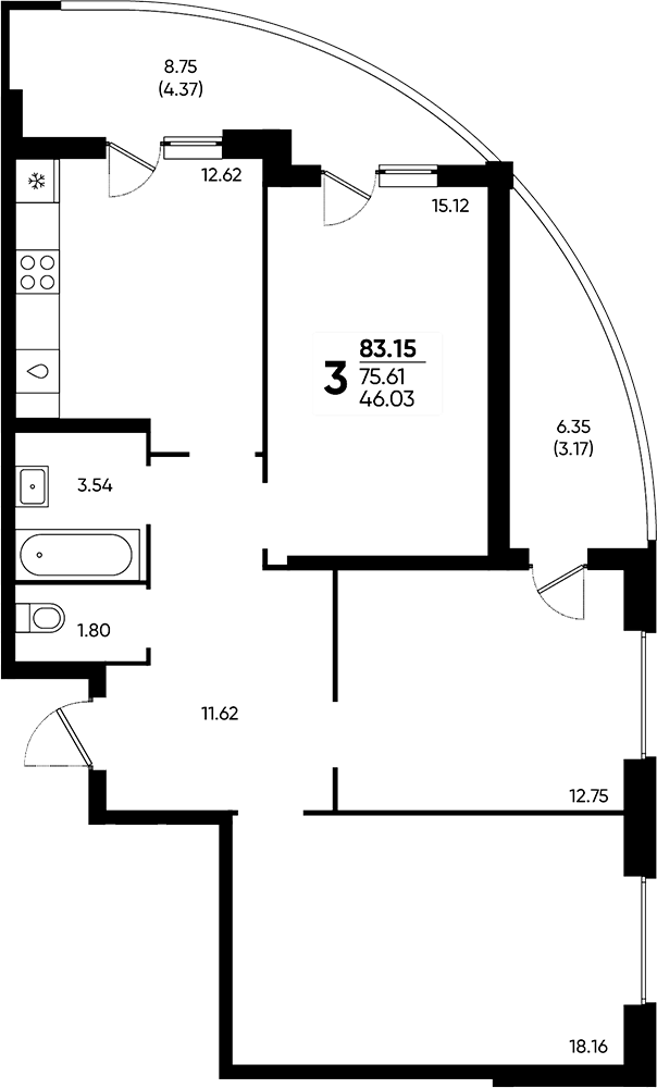 Продается 3-комн. квартира, 75.61 м²