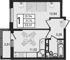 Продается 1-комн. квартира, 31.74 м²
