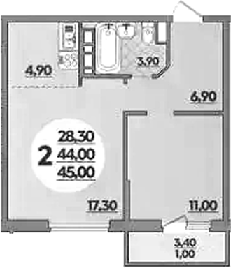 1-комн., 44 м², 7/18 этаж, ЖК «Парк у дома»