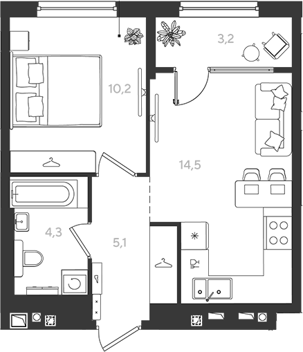 Продается 1-комн. квартира, 34.1 м²