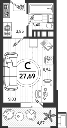 Студия, 22.82 м², 4/9 этаж, ЖК «Родные Просторы»