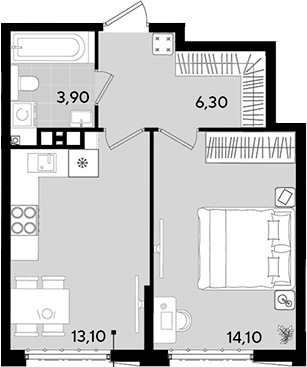 1-комн., 37.4 м², 8/18 этаж, ЖК «Порто-Ново»