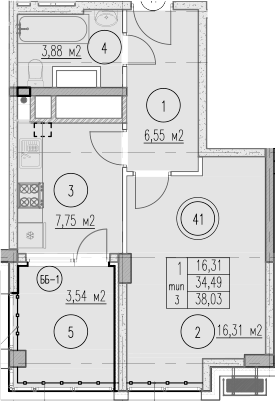 1-комн., 34.49 м², 7/9 этаж, ЖК «Agoy Park Residence by Lavicon»