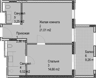 2-комн., 48.3 м², 3/6 этаж, ЖК «Гостиничный комплекс Николай 1»