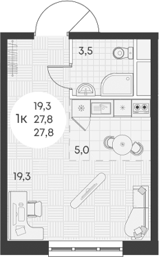 Студия, 27.8 м², 15/16 этаж, ЖК «Грин Эппл»