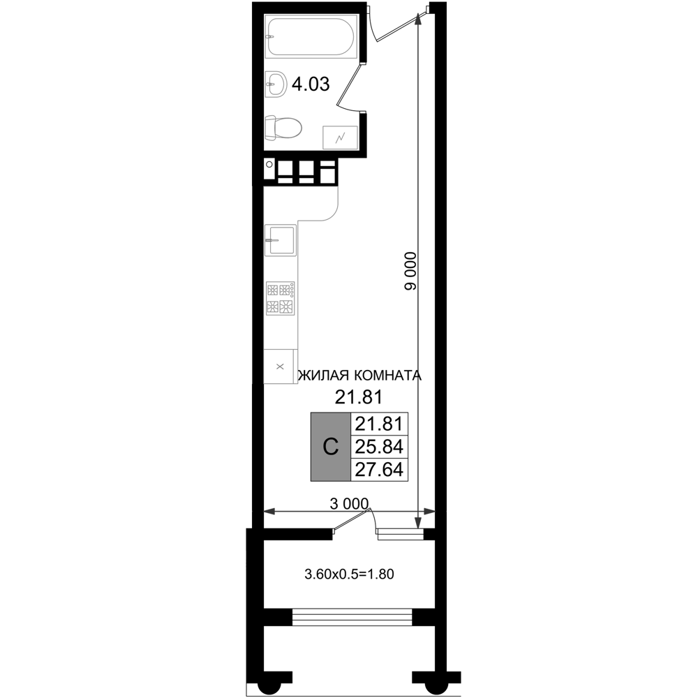 Студия, 25.84 м², 7/8 этаж, ЖК «Резиденция морей»
