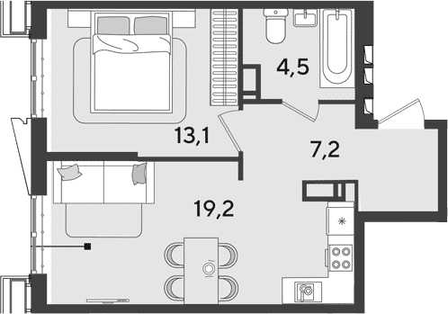 2-комн., 44 м², 18/18 этаж, ЖК «Парк Победы»