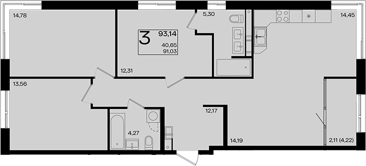 4+ комнаты, 91.03 м², 8/9 этаж, ЖК «Патрики»