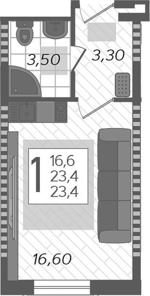 Студия, 23.4 м², 1/12 этаж, ЖК «Летний»