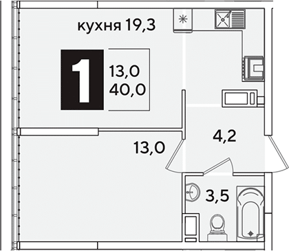 2-комн., 40 м², 16/16 этаж, ЖК «Самолет»