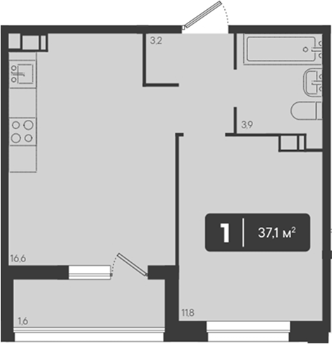 1-комн., 35.5 м², 8/9 этаж, ЖК «Архитектор. ГК ЮгСтройИнвест»